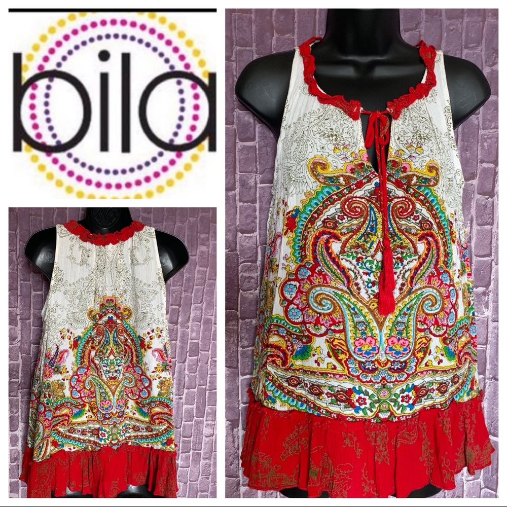 Red & Ivory Bohemian Sleeveless Top